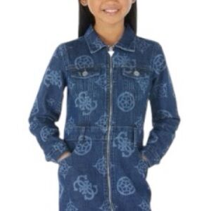 Guess Kids Monogram Denim Dress with Pockets